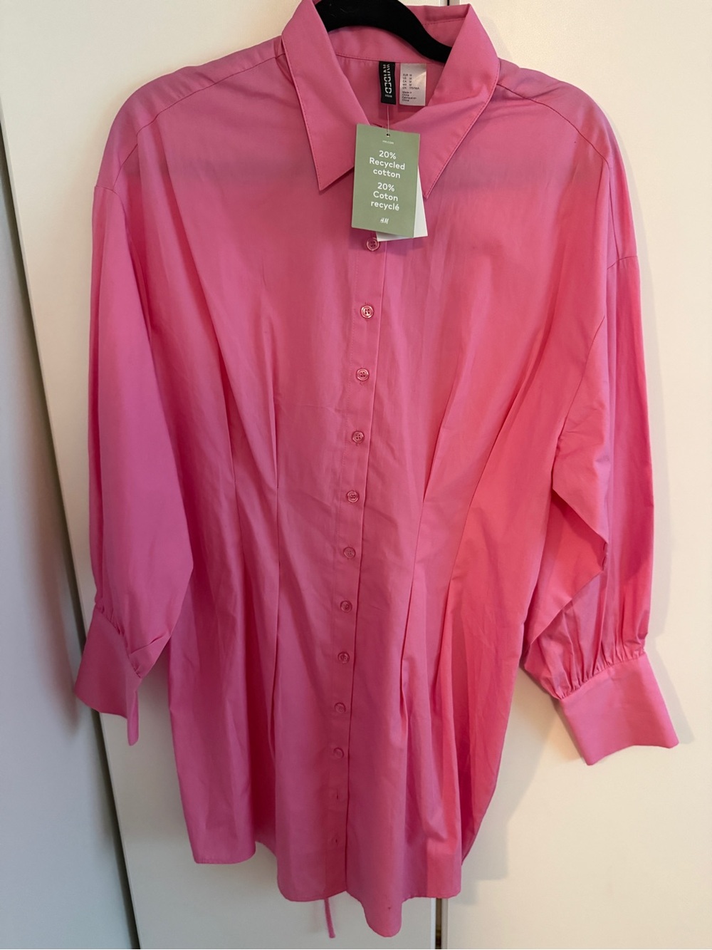 H&M Bright Pink Button-Down Shirt Dress